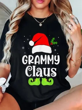 100% Cotton GRAMMY CLAUS Xmas Elf Pajama Christmas Matching Family Funny T-Shirt