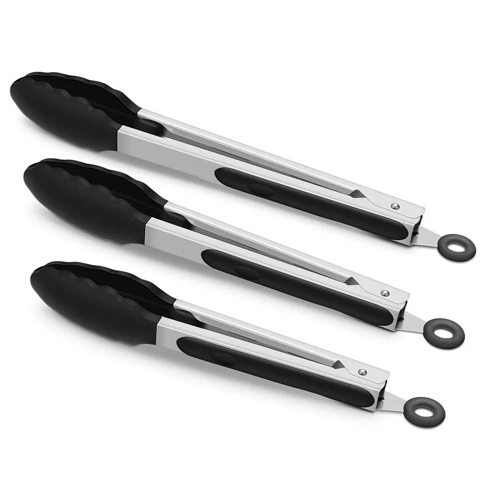 1/3pcs Kitchen Tongs With Silicone Tips, Stainless Steel BBQ Cooking Grilling Locking Food Tongs, 7-Inch, 9-Inch & 12-Inch