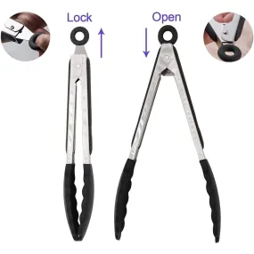 1/3pcs Kitchen Tongs With Silicone Tips, Stainless Steel BBQ Cooking Grilling Locking Food Tongs, 7-Inch, 9-Inch & 12-Inch
