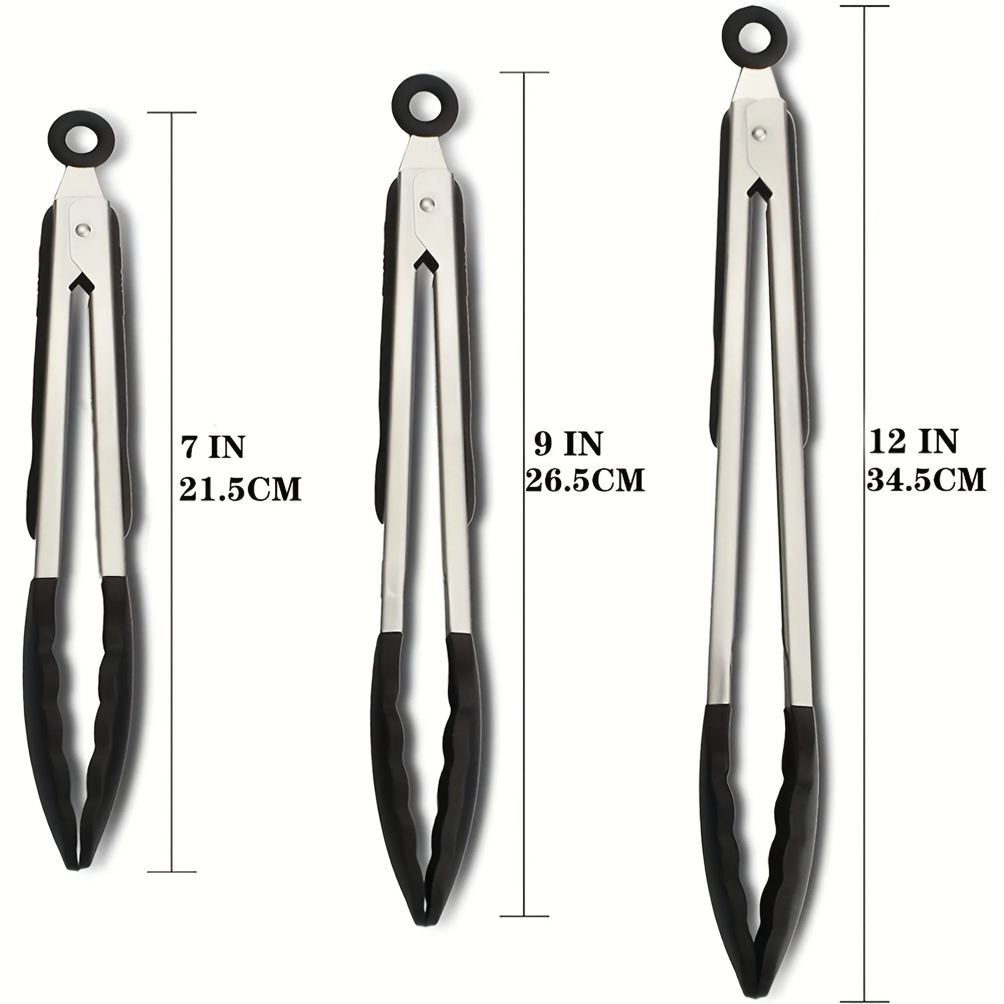 1/3pcs Kitchen Tongs With Silicone Tips, Stainless Steel BBQ Cooking Grilling Locking Food Tongs, 7-Inch, 9-Inch & 12-Inch
