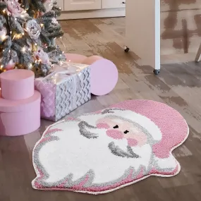 1pc Soft Pink Santa Claus Christmas Bath Mat - Non-Slip, Absorbent, Thick, Durable, Machine Washable, Polyester, Irregular Shape for Home Decor