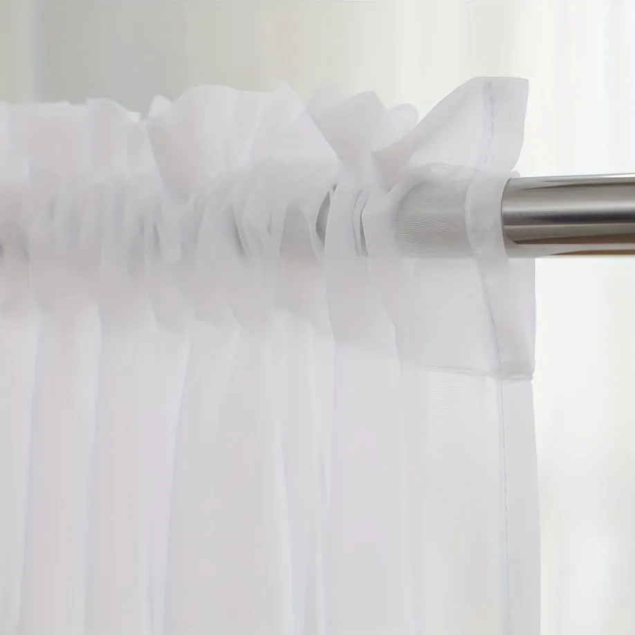 1pcs/set Pure Colour Sheer Voile Window Treatment With Rod Pocket Curtain Panels Suitable For Use In Kitchens, Bedrooms, And Living Rooms (white 52x84)