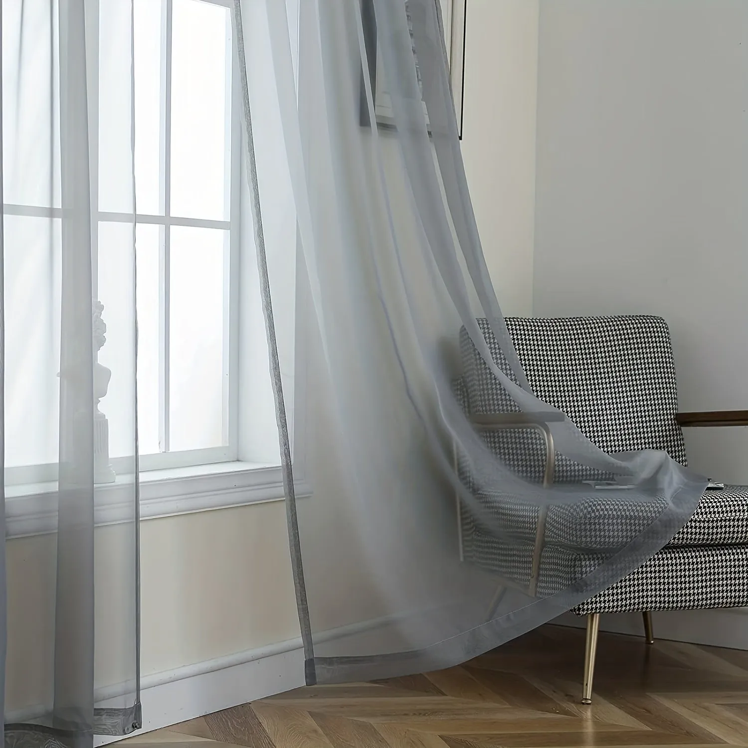 1pcs/set Pure Colour Sheer Voile Window Treatment With Rod Pocket Curtain Panels Suitable For Use In Kitchens, Bedrooms, And Living Rooms (white 52x84)