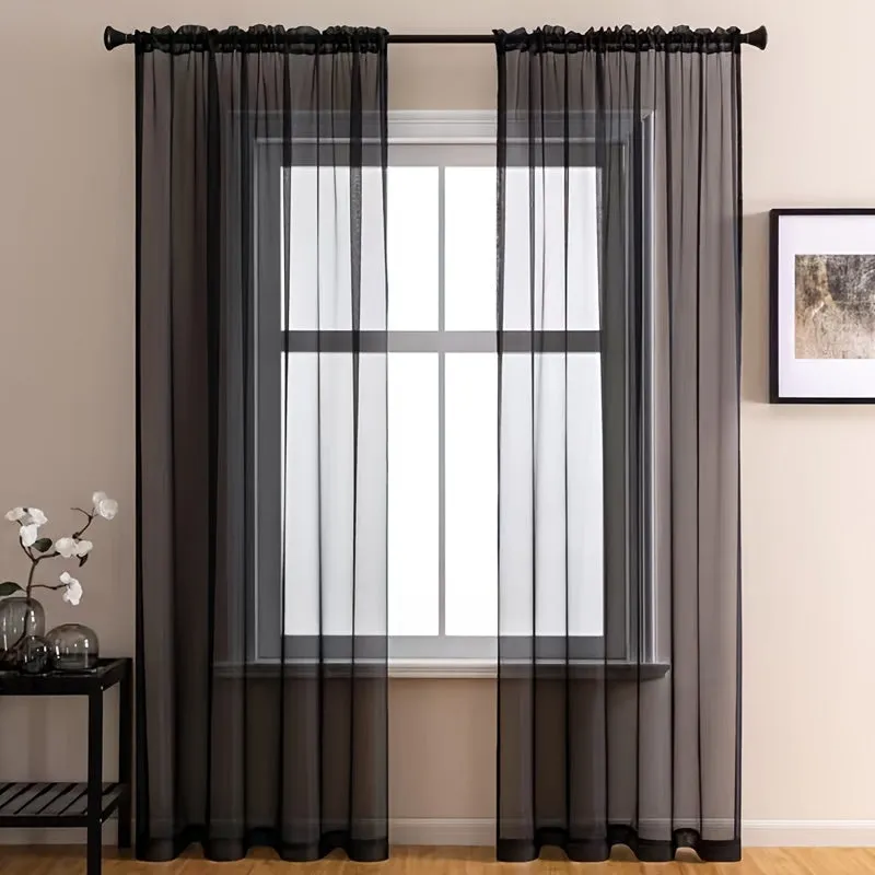 1pcs/set Pure Colour Sheer Voile Window Treatment With Rod Pocket Curtain Panels Suitable For Use In Kitchens, Bedrooms, And Living Rooms (white 52x84)