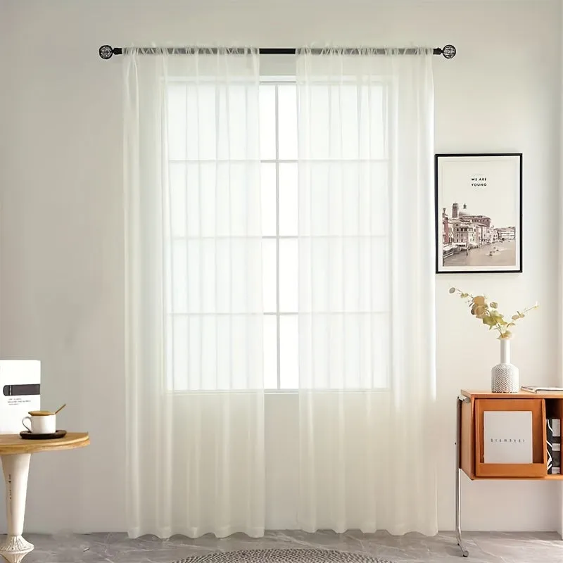 1pcs/set Pure Colour Sheer Voile Window Treatment With Rod Pocket Curtain Panels Suitable For Use In Kitchens, Bedrooms, And Living Rooms (white 52x84)