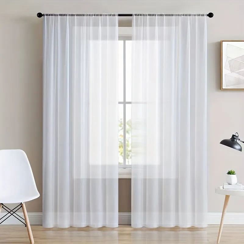1pcs/set Pure Colour Sheer Voile Window Treatment With Rod Pocket Curtain Panels Suitable For Use In Kitchens, Bedrooms, And Living Rooms (white 52x84)