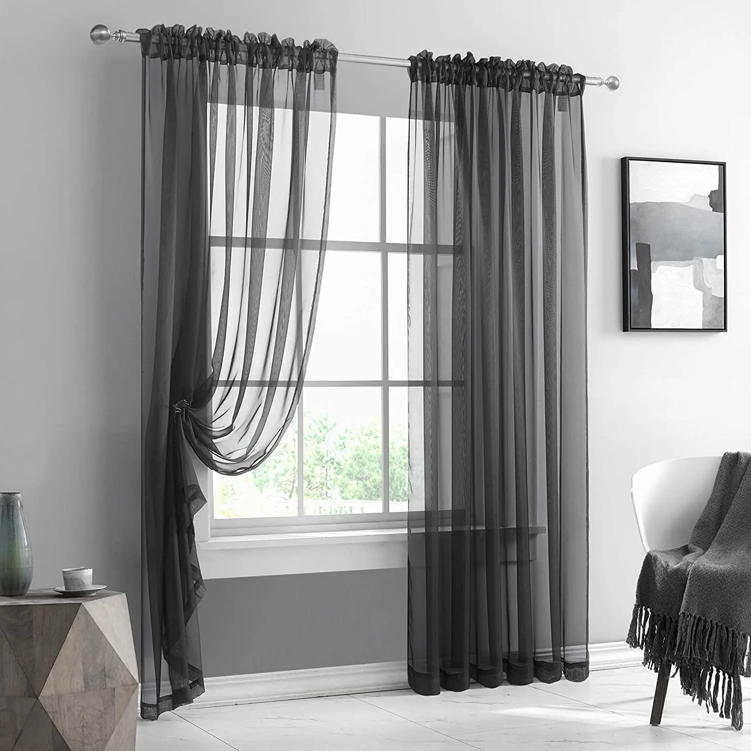 1pcs/set Pure Colour Sheer Voile Window Treatment With Rod Pocket Curtain Panels Suitable For Use In Kitchens, Bedrooms, And Living Rooms (white 52x84)