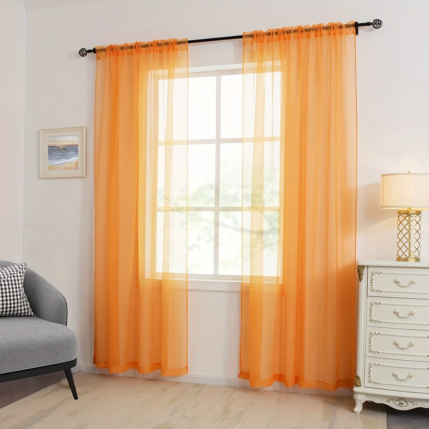 1pcs/set Pure Colour Sheer Voile Window Treatment With Rod Pocket Curtain Panels Suitable For Use In Kitchens, Bedrooms, And Living Rooms (white 52x84)