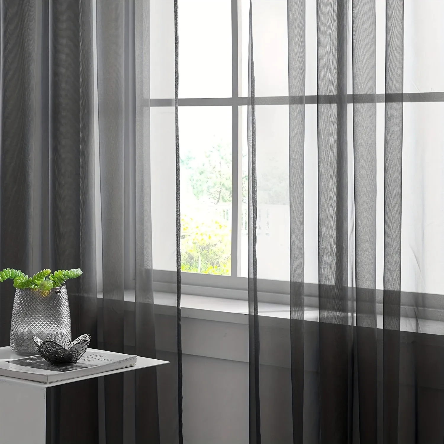 1pcs/set Pure Colour Sheer Voile Window Treatment With Rod Pocket Curtain Panels Suitable For Use In Kitchens, Bedrooms, And Living Rooms (white 52x84)