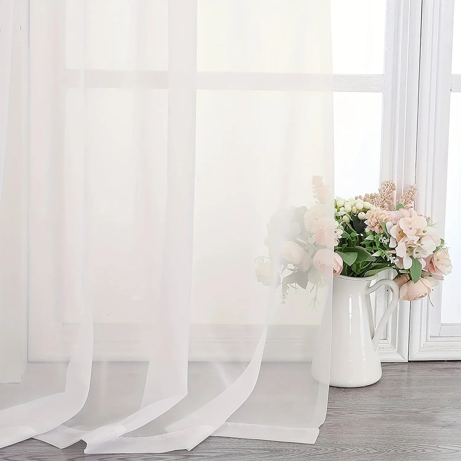 1pcs/set Pure Colour Sheer Voile Window Treatment With Rod Pocket Curtain Panels Suitable For Use In Kitchens, Bedrooms, And Living Rooms (white 52x84)