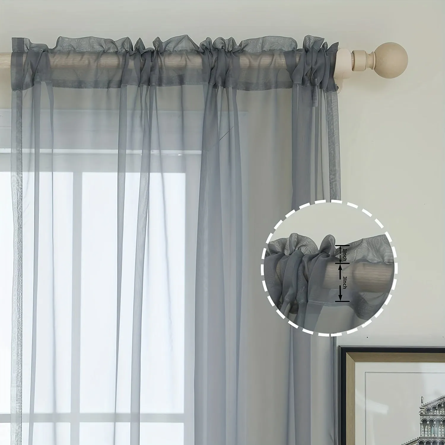 1pcs/set Pure Colour Sheer Voile Window Treatment With Rod Pocket Curtain Panels Suitable For Use In Kitchens, Bedrooms, And Living Rooms (white 52x84)