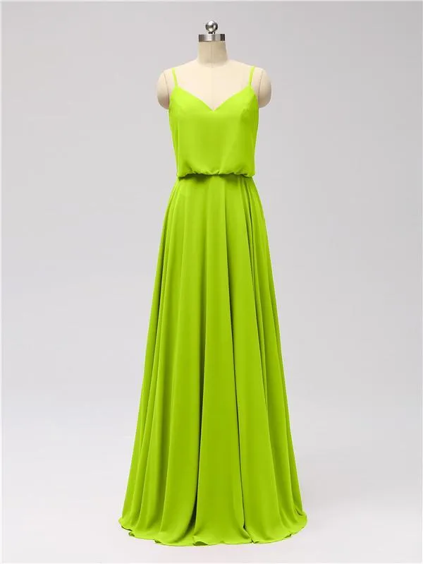 A-line Spaghetti Strap Chiffon Floor Length Bridesmaid Dresses
