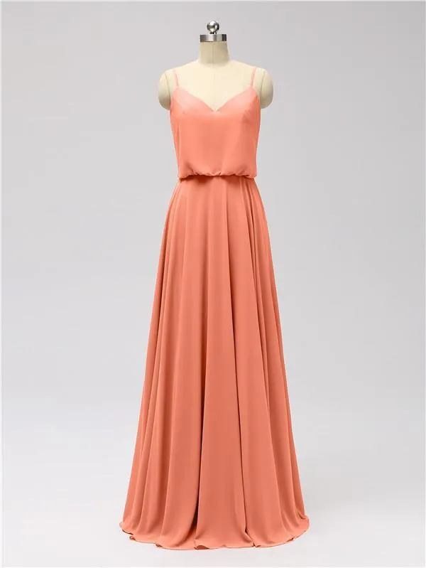 A-line Spaghetti Strap Chiffon Floor Length Bridesmaid Dresses