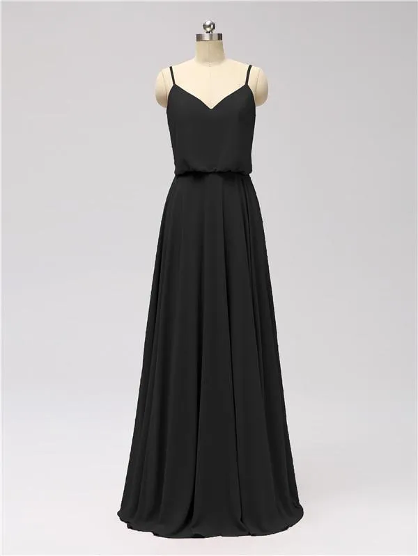A-line Spaghetti Strap Chiffon Floor Length Bridesmaid Dresses