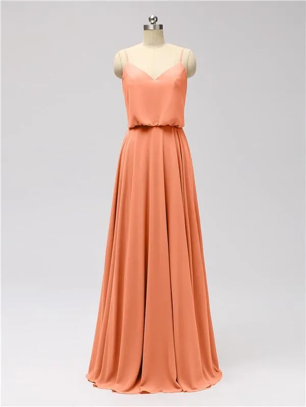 A-line Spaghetti Strap Chiffon Floor Length Bridesmaid Dresses