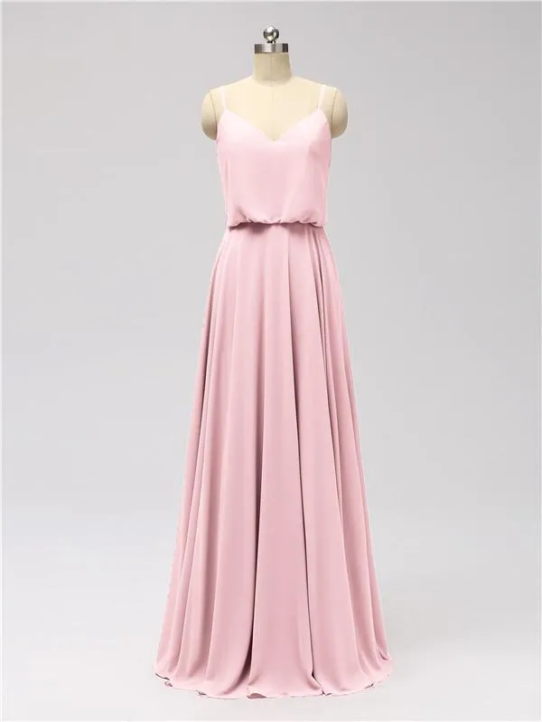 A-line Spaghetti Strap Chiffon Floor Length Bridesmaid Dresses