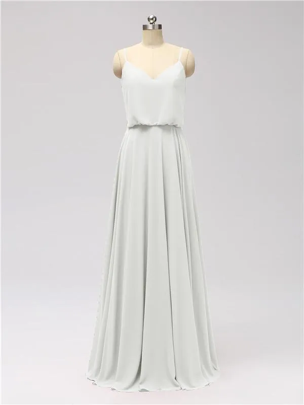 A-line Spaghetti Strap Chiffon Floor Length Bridesmaid Dresses