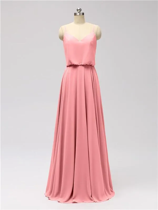 A-line Spaghetti Strap Chiffon Floor Length Bridesmaid Dresses