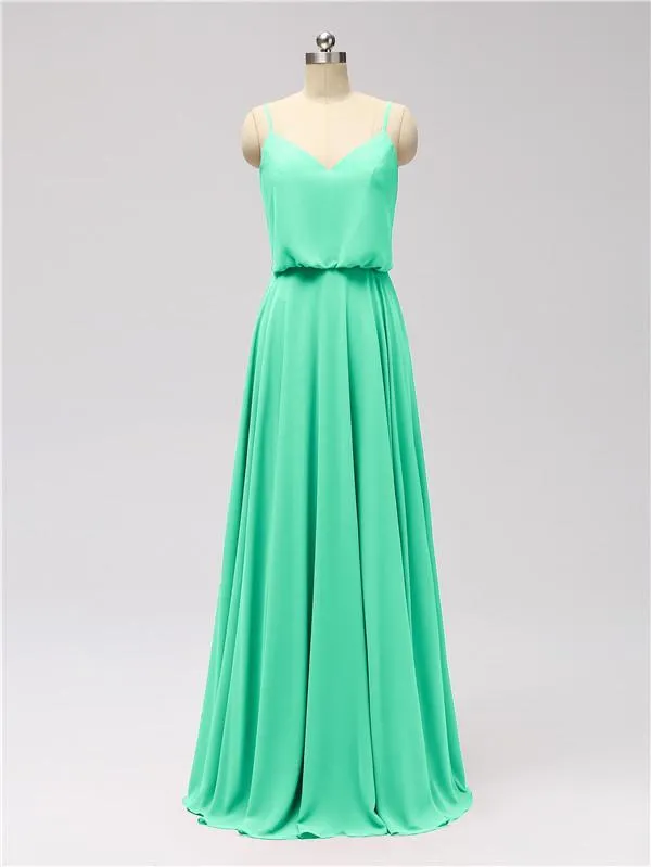 A-line Spaghetti Strap Chiffon Floor Length Bridesmaid Dresses