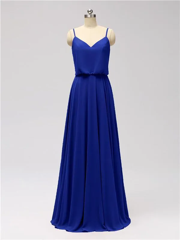 A-line Spaghetti Strap Chiffon Floor Length Bridesmaid Dresses