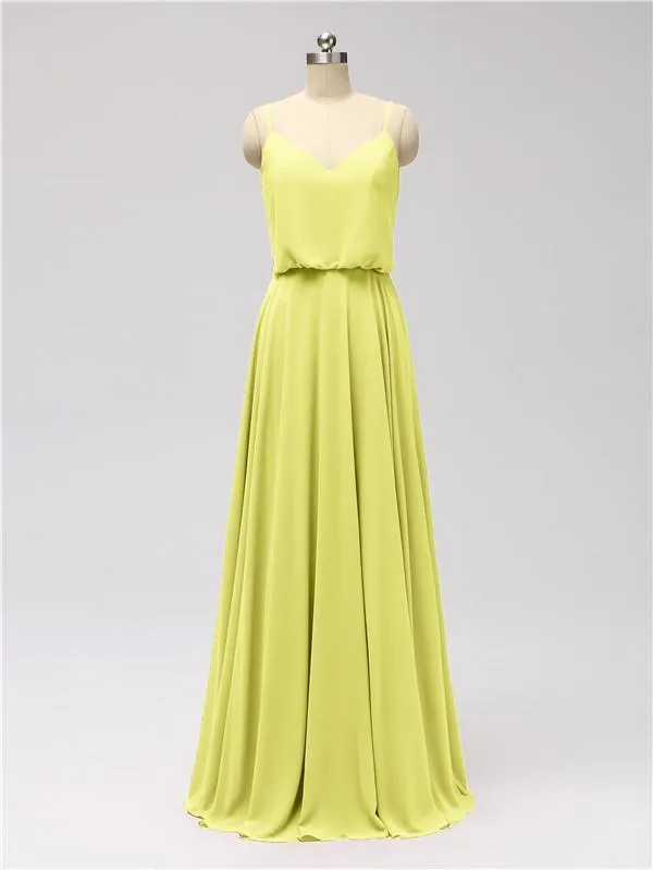 A-line Spaghetti Strap Chiffon Floor Length Bridesmaid Dresses