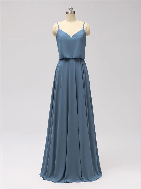 A-line Spaghetti Strap Chiffon Floor Length Bridesmaid Dresses