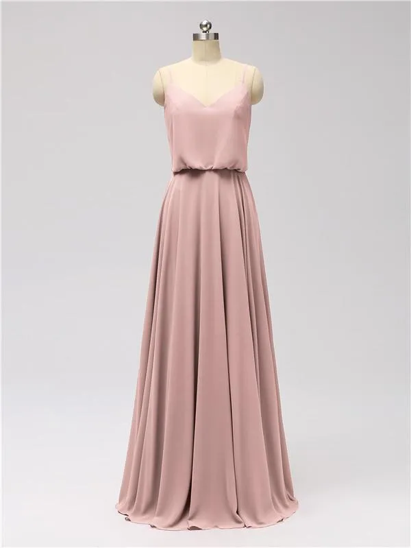 A-line Spaghetti Strap Chiffon Floor Length Bridesmaid Dresses