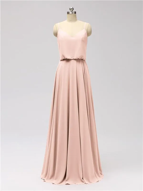 A-line Spaghetti Strap Chiffon Floor Length Bridesmaid Dresses