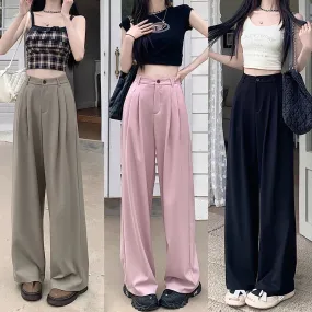 Advbridge  -  S-XL 3Colors Korean Women 2024 Summer Casual Thin High Waist Suit Pants Female Wide Leg Long Trousers Womens (73075