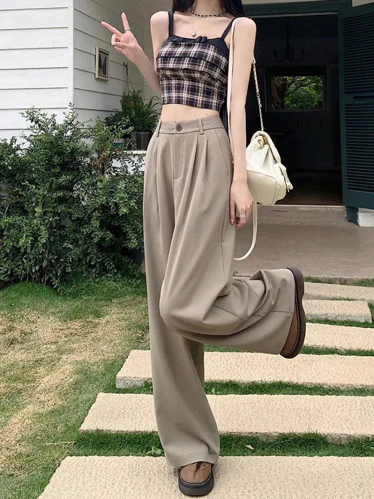 Advbridge  -  S-XL 3Colors Korean Women 2024 Summer Casual Thin High Waist Suit Pants Female Wide Leg Long Trousers Womens (73075