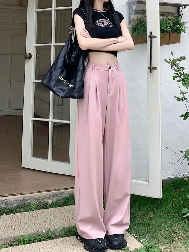 Advbridge  -  S-XL 3Colors Korean Women 2024 Summer Casual Thin High Waist Suit Pants Female Wide Leg Long Trousers Womens (73075