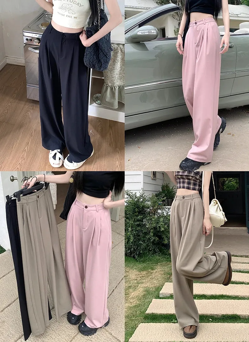 Advbridge  -  S-XL 3Colors Korean Women 2024 Summer Casual Thin High Waist Suit Pants Female Wide Leg Long Trousers Womens (73075