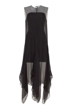 ANNE MAXI SILK CHIFFON DRESS WITH ASYMMETRIC BOTTOM