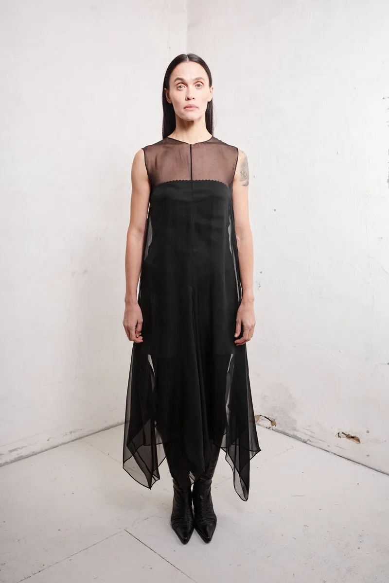 ANNE MAXI SILK CHIFFON DRESS WITH ASYMMETRIC BOTTOM