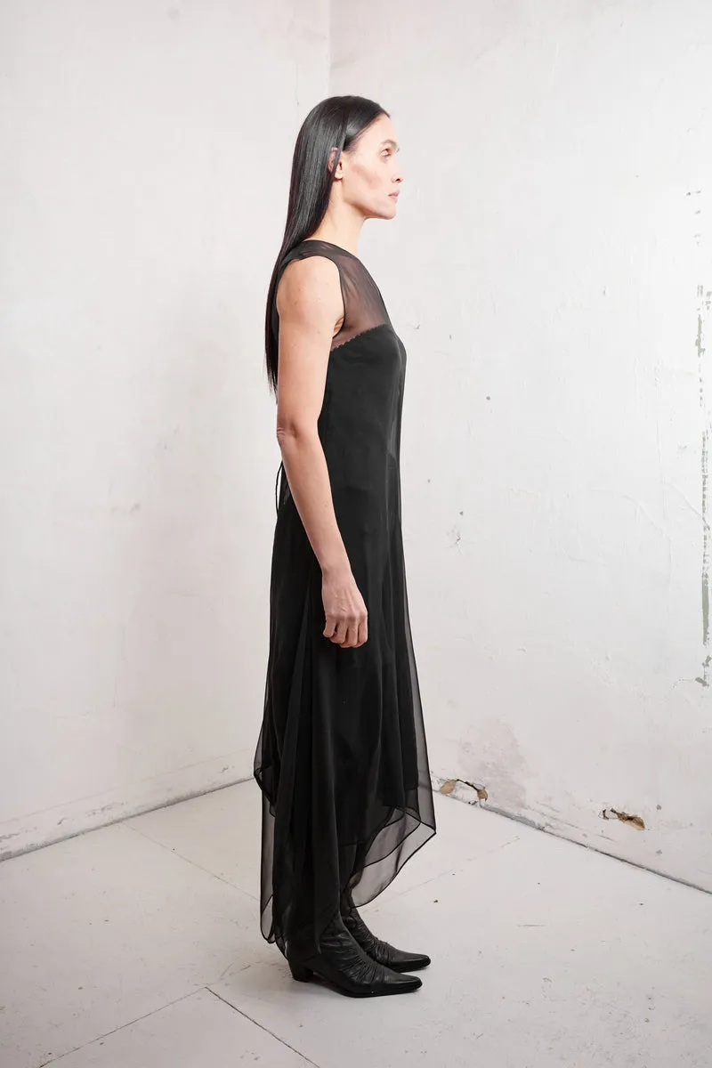ANNE MAXI SILK CHIFFON DRESS WITH ASYMMETRIC BOTTOM