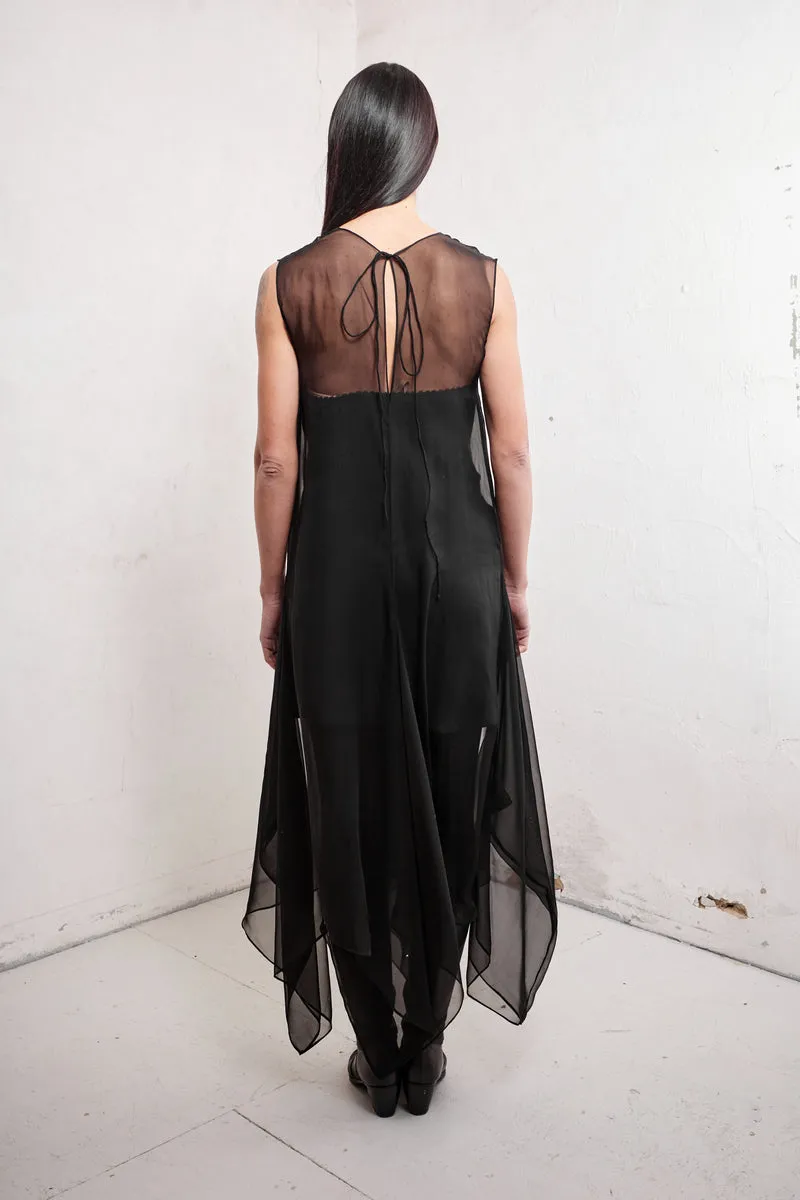 ANNE MAXI SILK CHIFFON DRESS WITH ASYMMETRIC BOTTOM