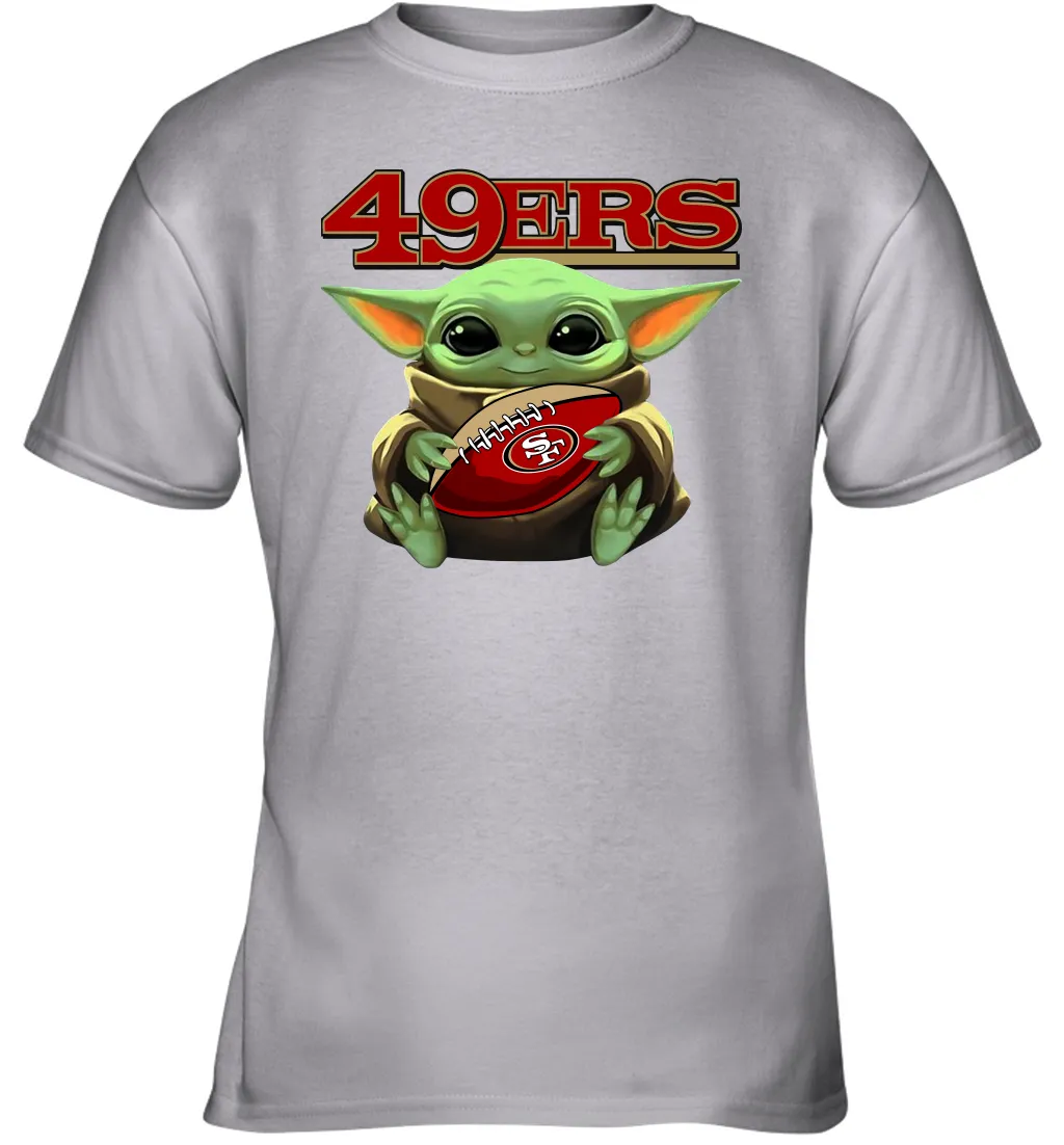 Baby Yoda Loves The San Francisco 49ers Star Wars Baby Yoda Hugs 49ers NFL Youth T-Shirt