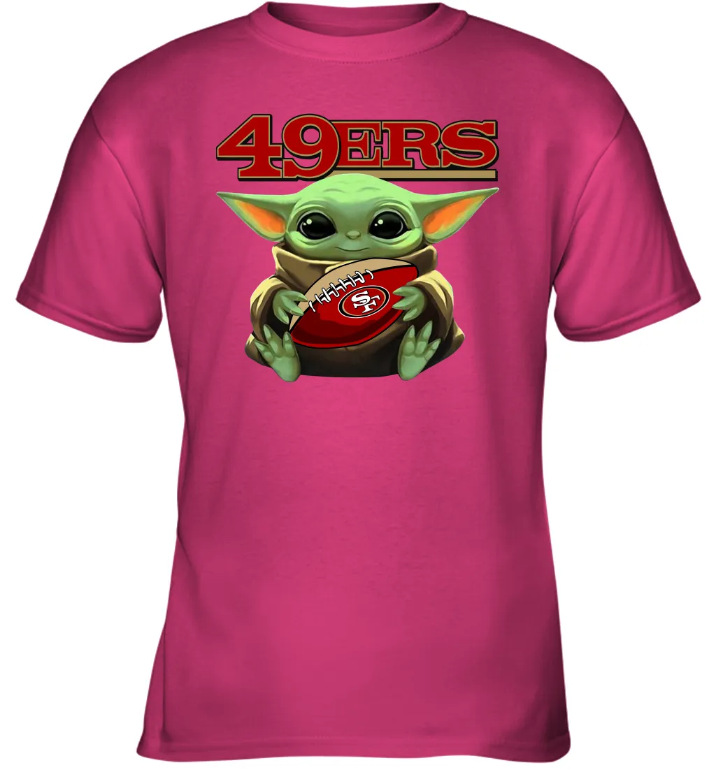 Baby Yoda Loves The San Francisco 49ers Star Wars Baby Yoda Hugs 49ers NFL Youth T-Shirt
