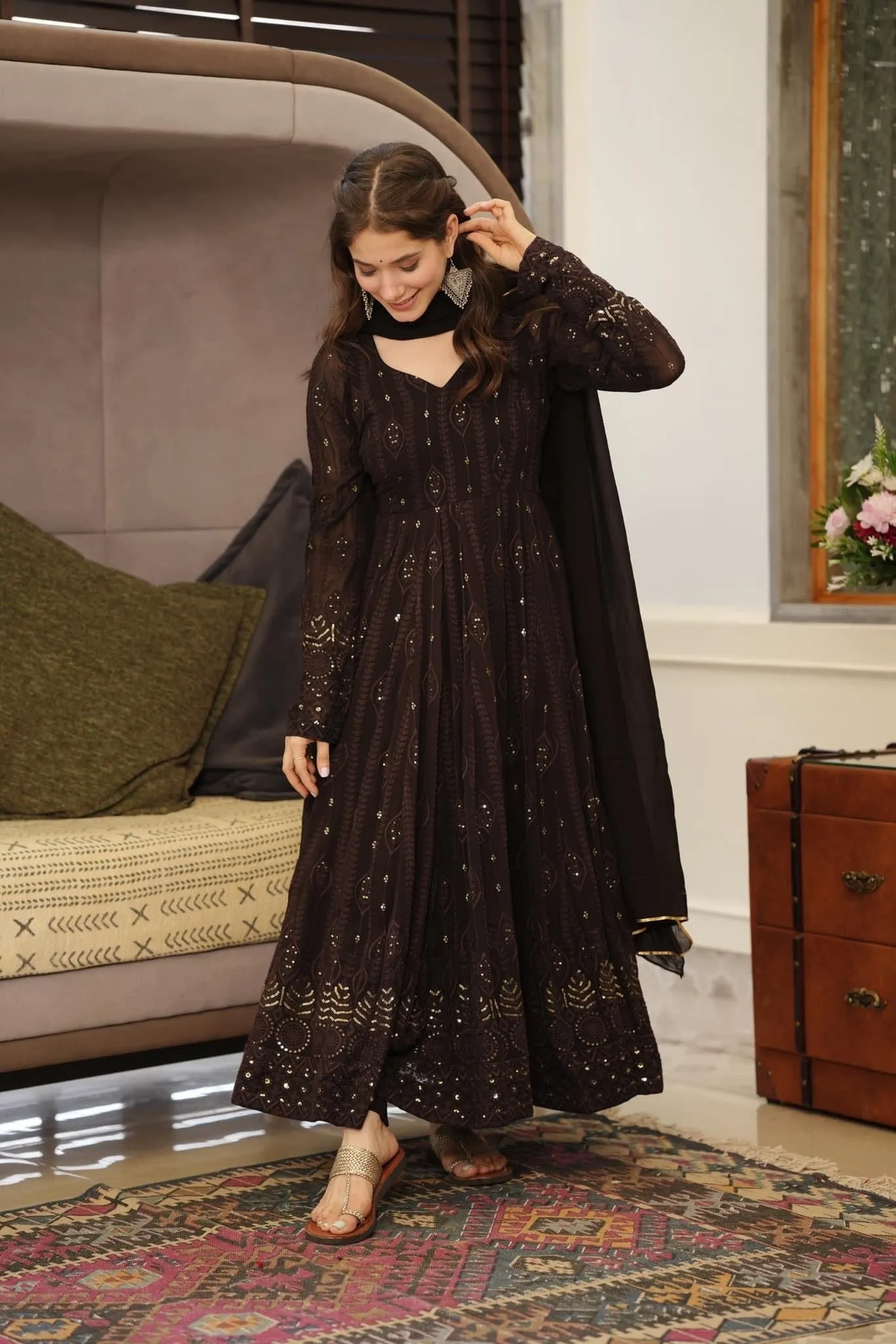 Bestti Black Heavy Designer Western Pair With Dupatta Set