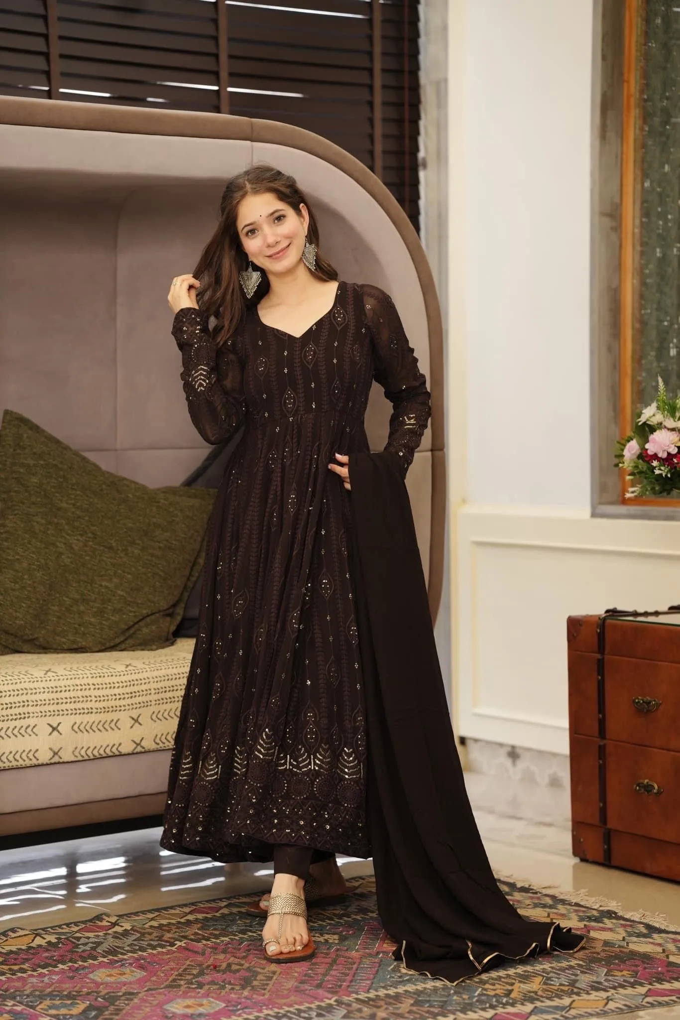 Bestti Black Heavy Designer Western Pair With Dupatta Set