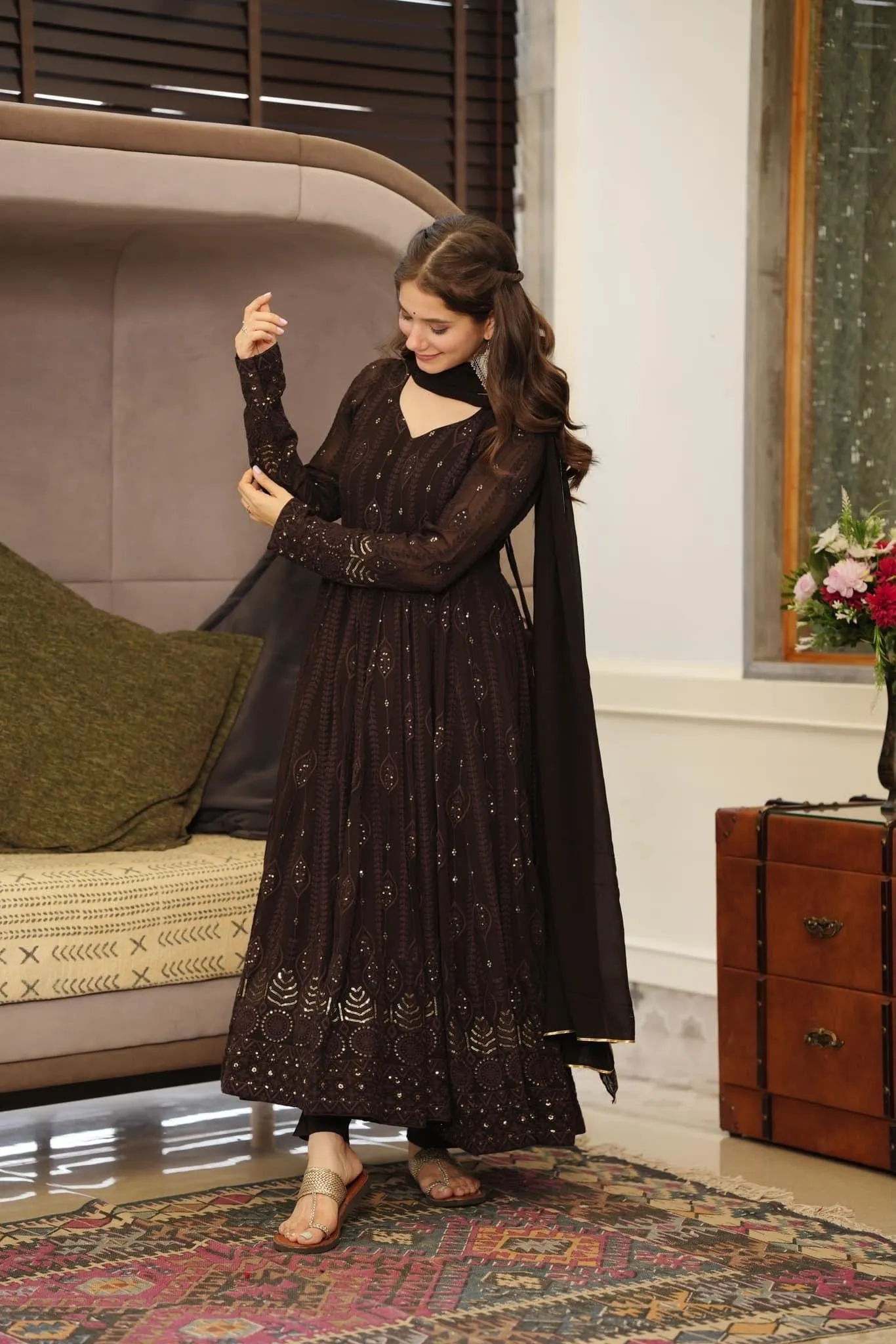 Bestti Black Heavy Designer Western Pair With Dupatta Set
