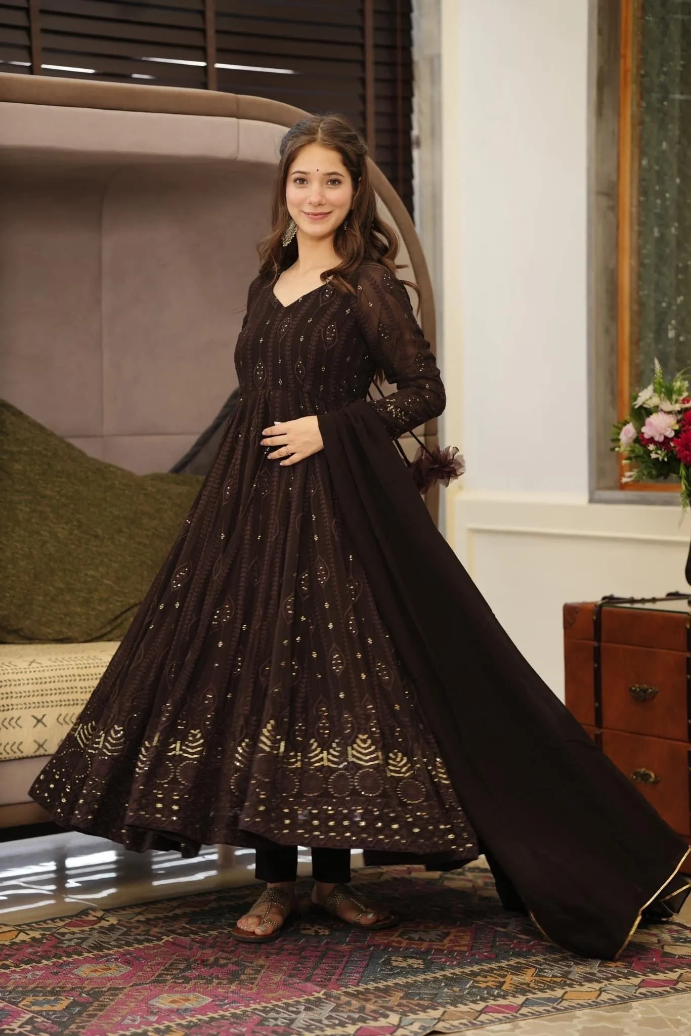 Bestti Black Heavy Designer Western Pair With Dupatta Set