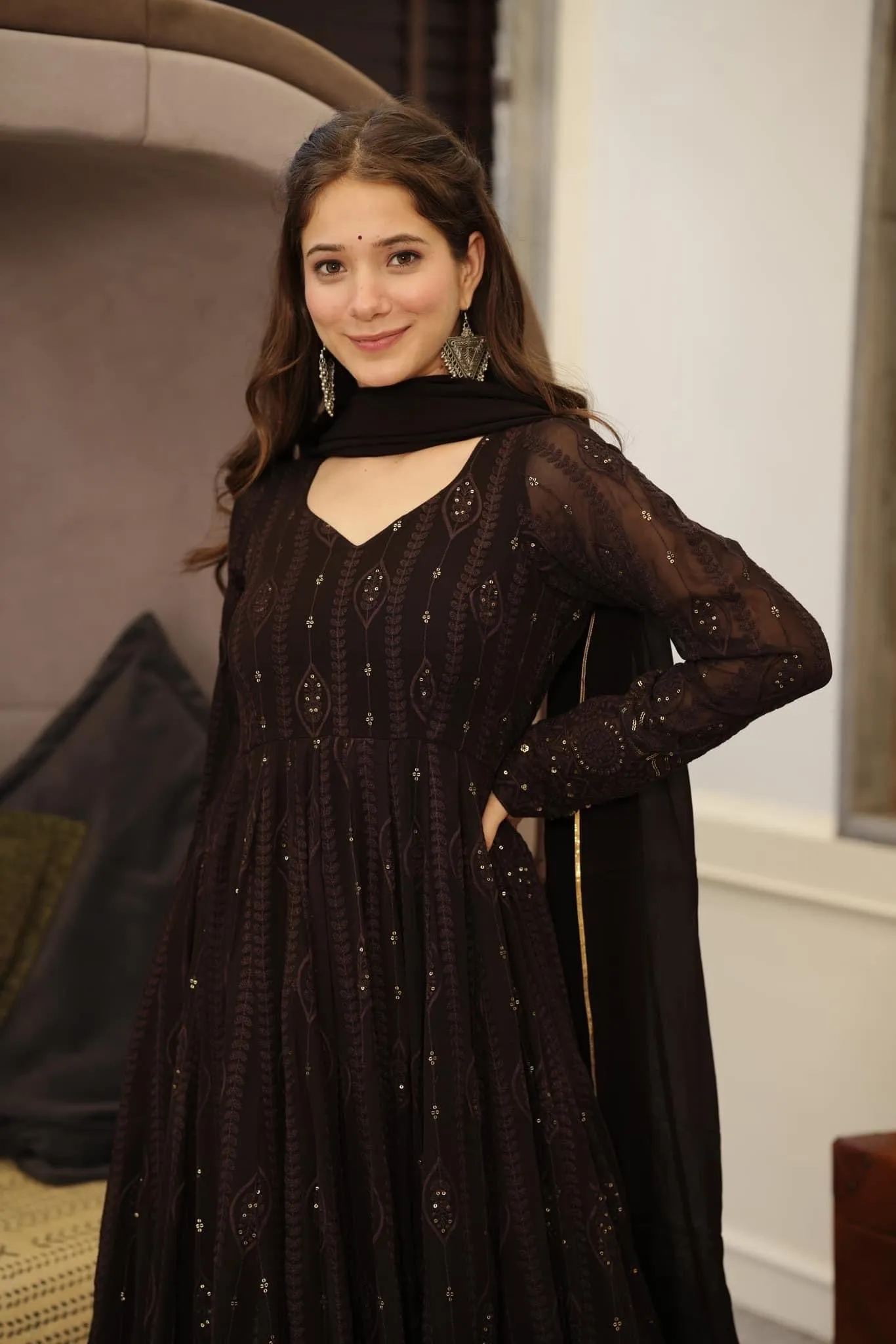 Bestti Black Heavy Designer Western Pair With Dupatta Set
