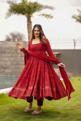 Bestti Red Heavy Designer Western Pair With Dupatta Set