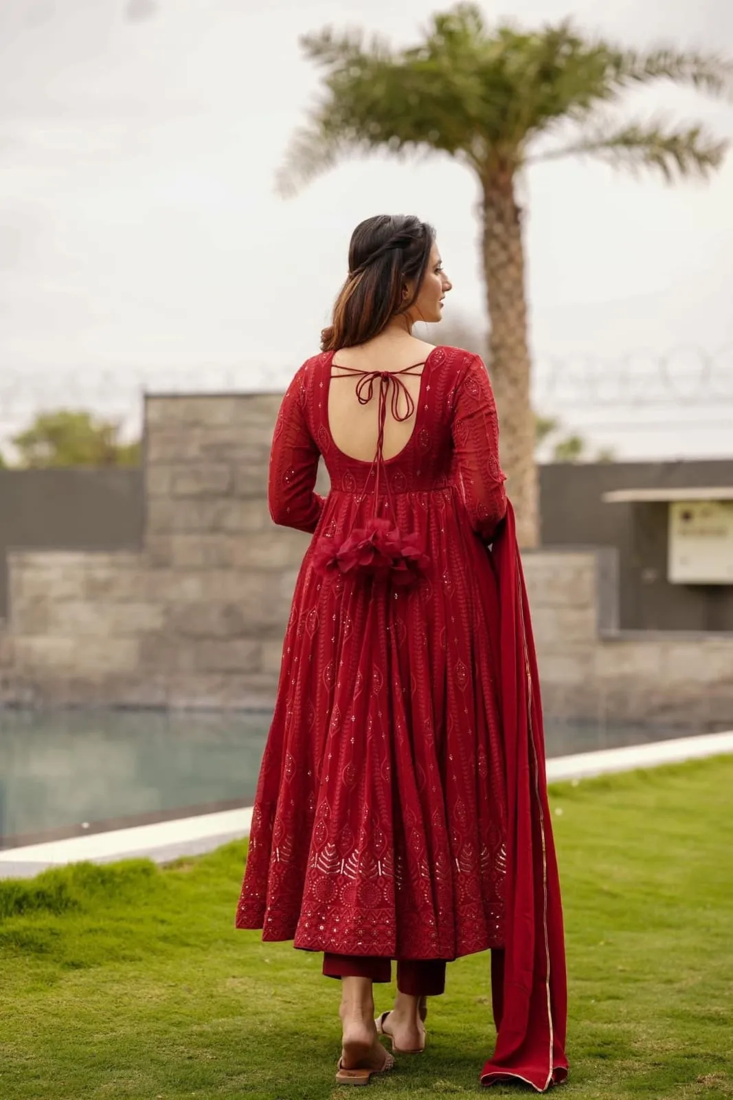 Bestti Red Heavy Designer Western Pair With Dupatta Set