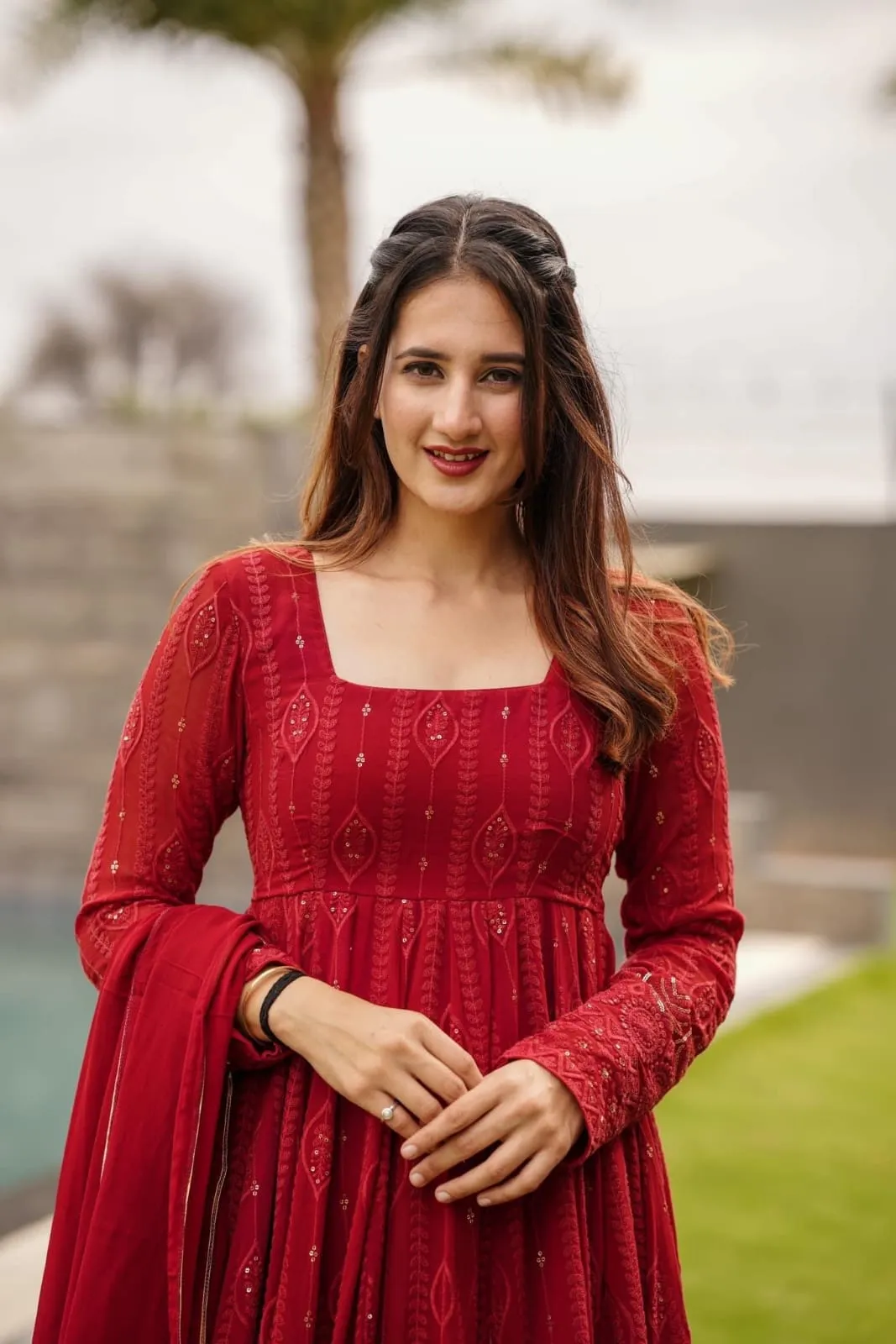 Bestti Red Heavy Designer Western Pair With Dupatta Set