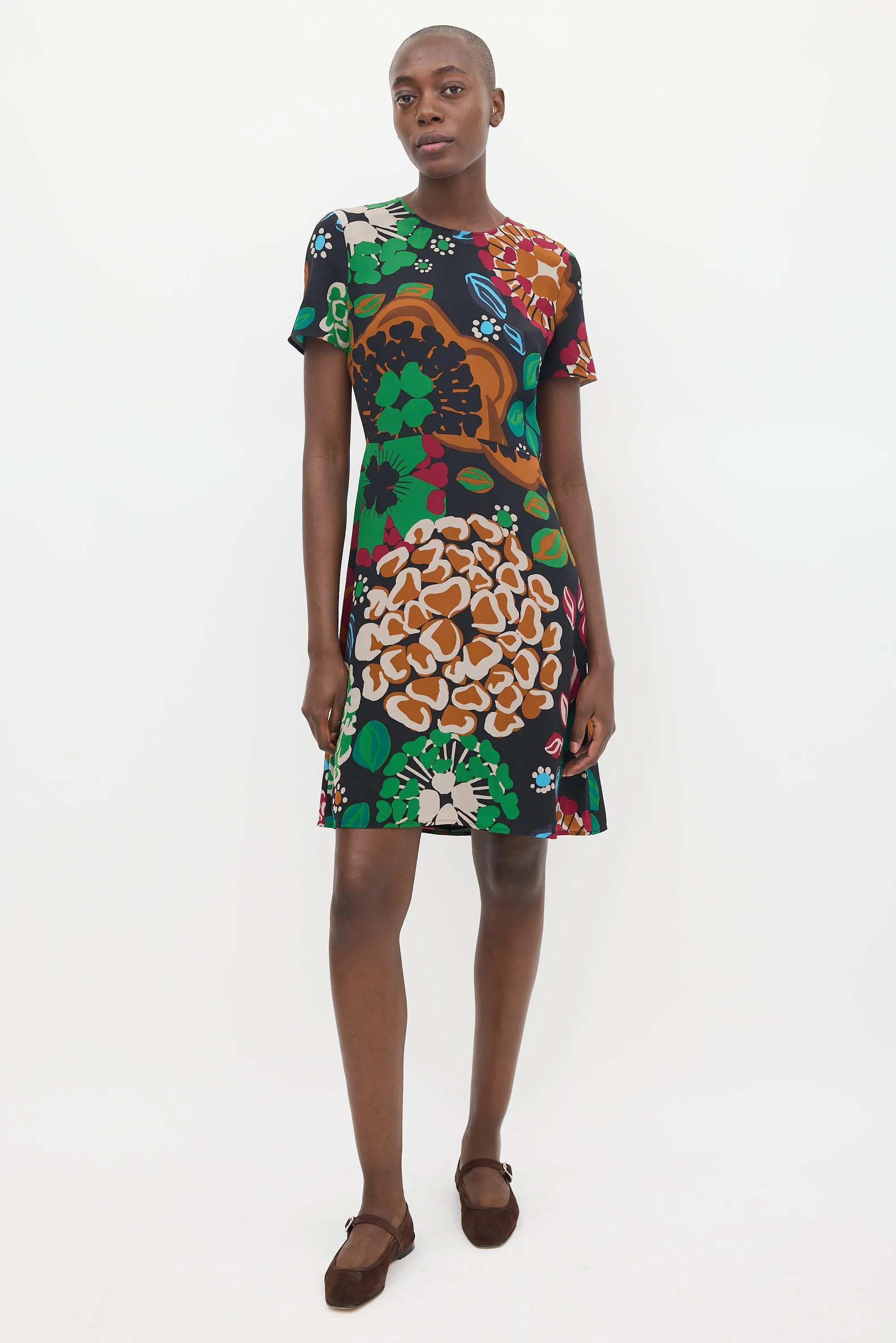 Black & Multicolour Silk Floral Sheath Dress