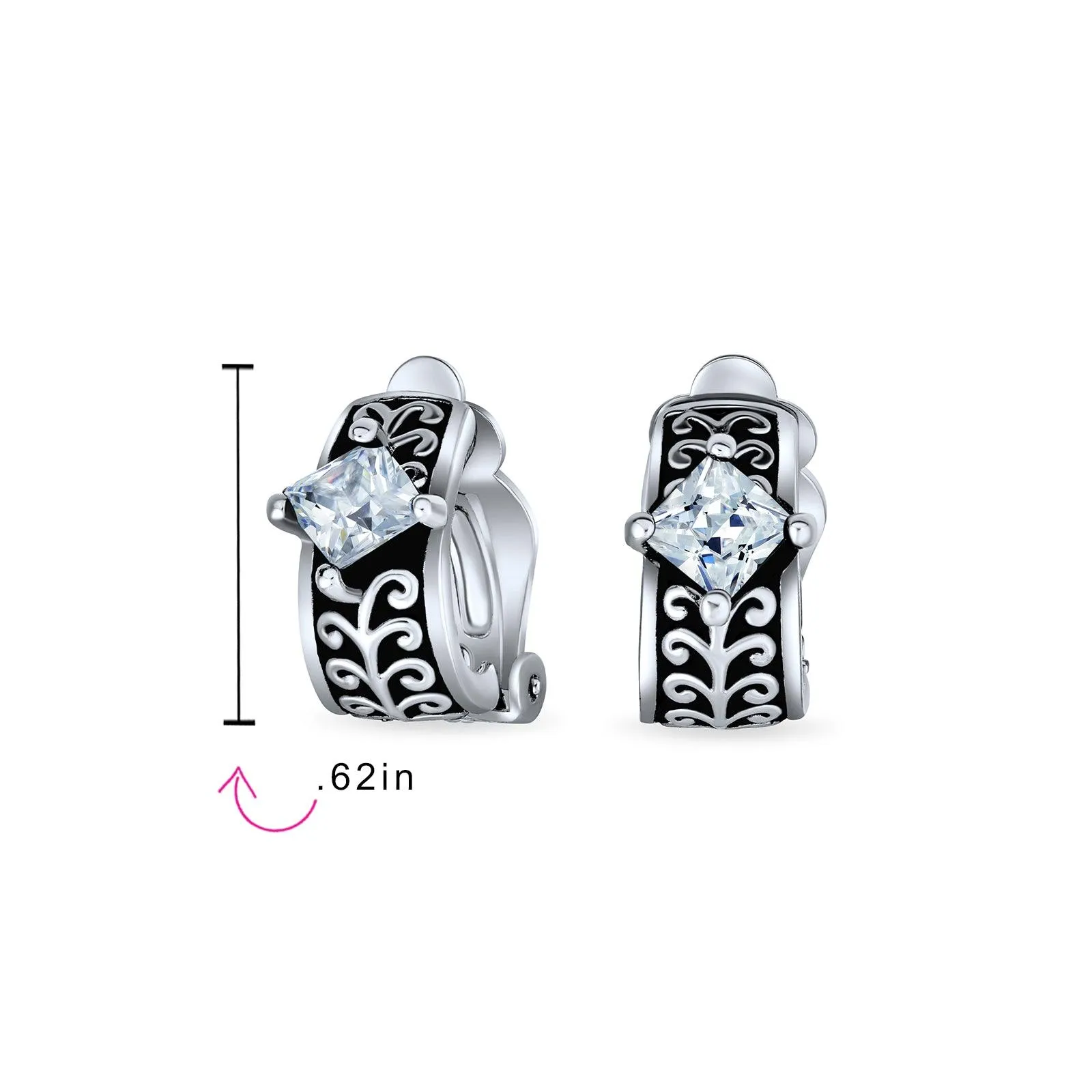 Black Crystal Vines Hoop Clip On Earrings Ears Black Silver Plated