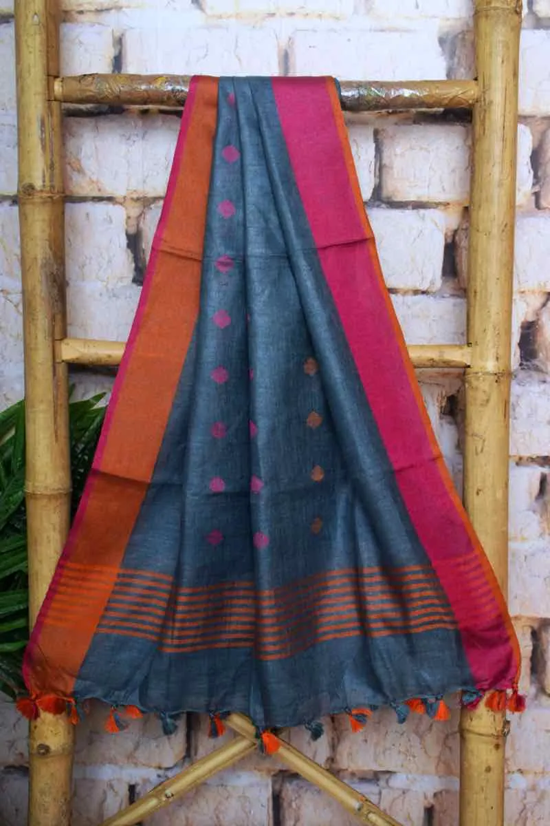 Black Handloom Ikat Two Piece Set with Linen Dupatta