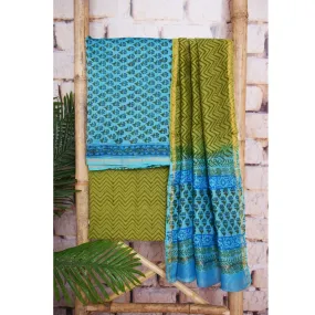 Blue Chanderi Silk Handblock Print Unstitched Suit